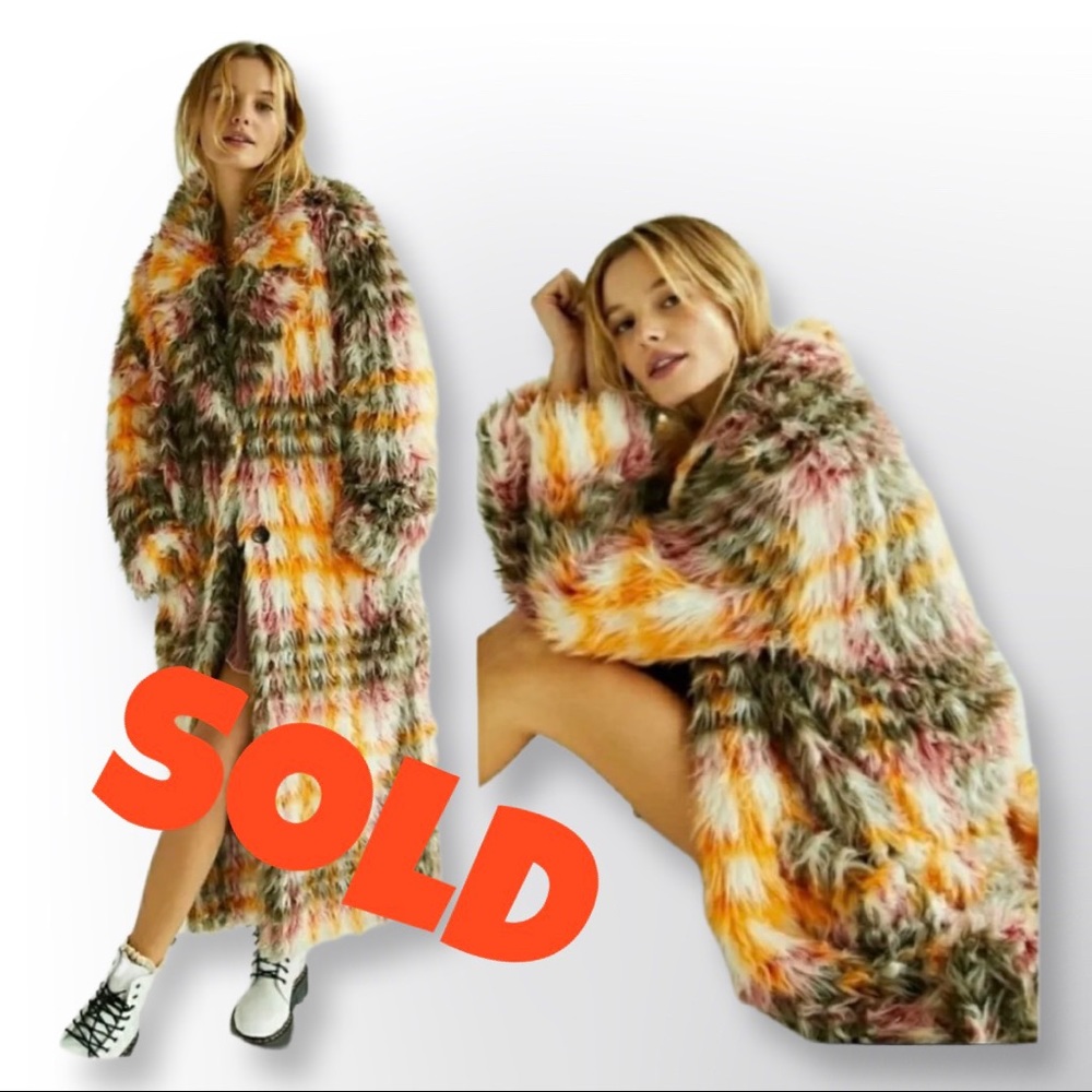 NWT We Free People Cardi Faux FurPlaid Coat Large We the Free - Picture 1 of 8